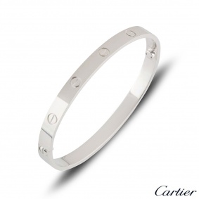 Cartier White Gold Plain Love Bracelet Size 19 B6035419